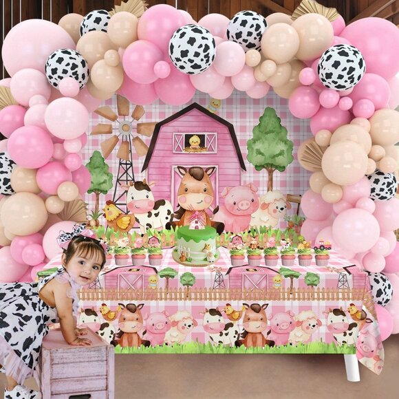 Girls Baby Shower or Girls Birthday Decoration Set - Pink Farm Animals - Picture 3 of 5